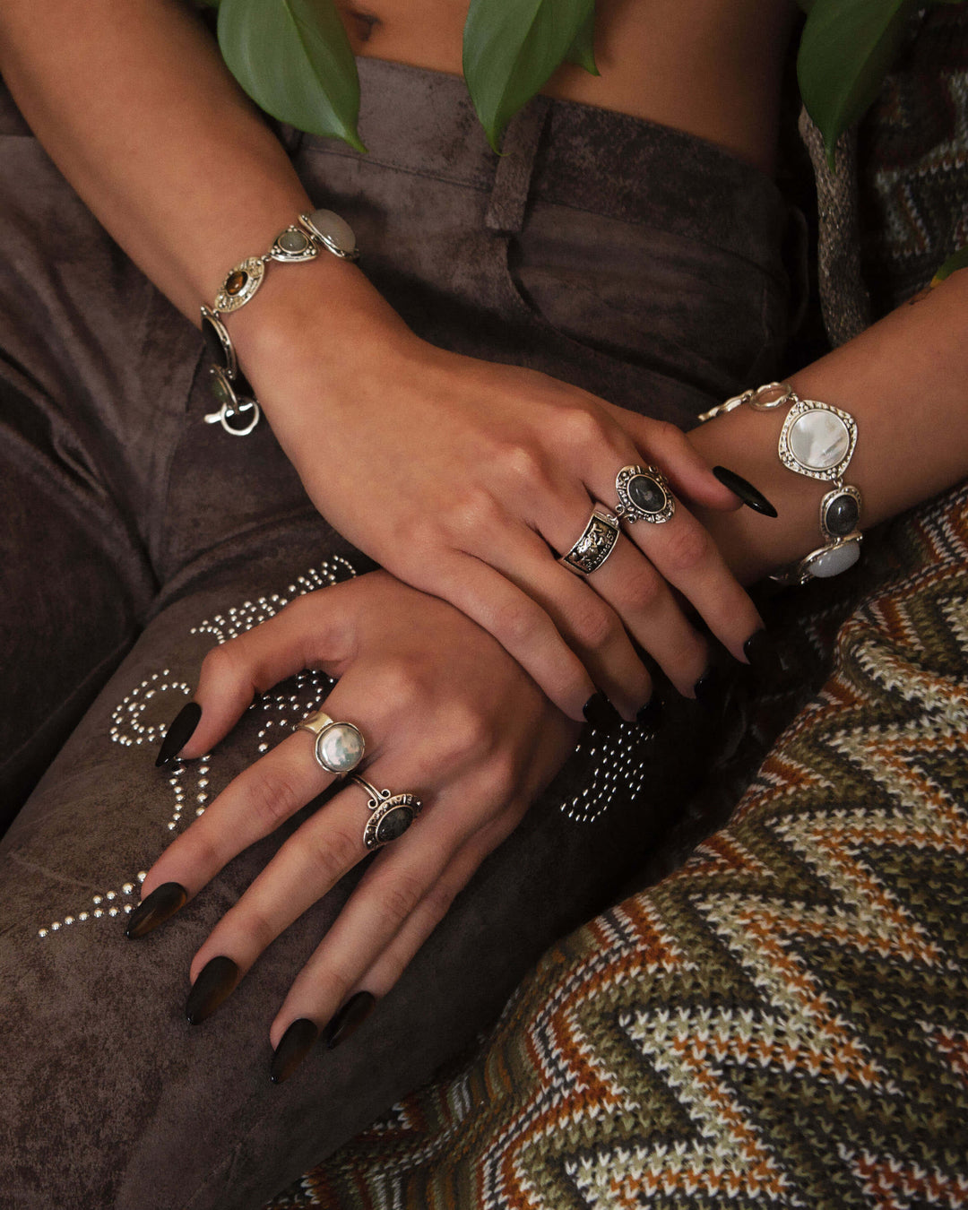 Pearl Dome Ring & Stone Bracelet Set
