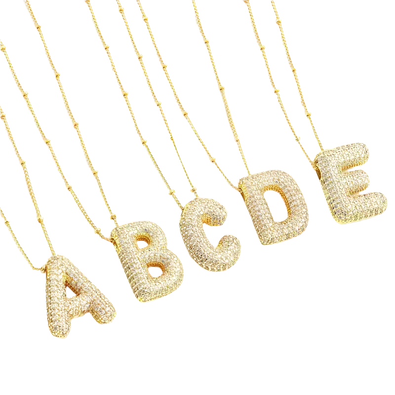 Bubble Letter Initial Necklace| Gold