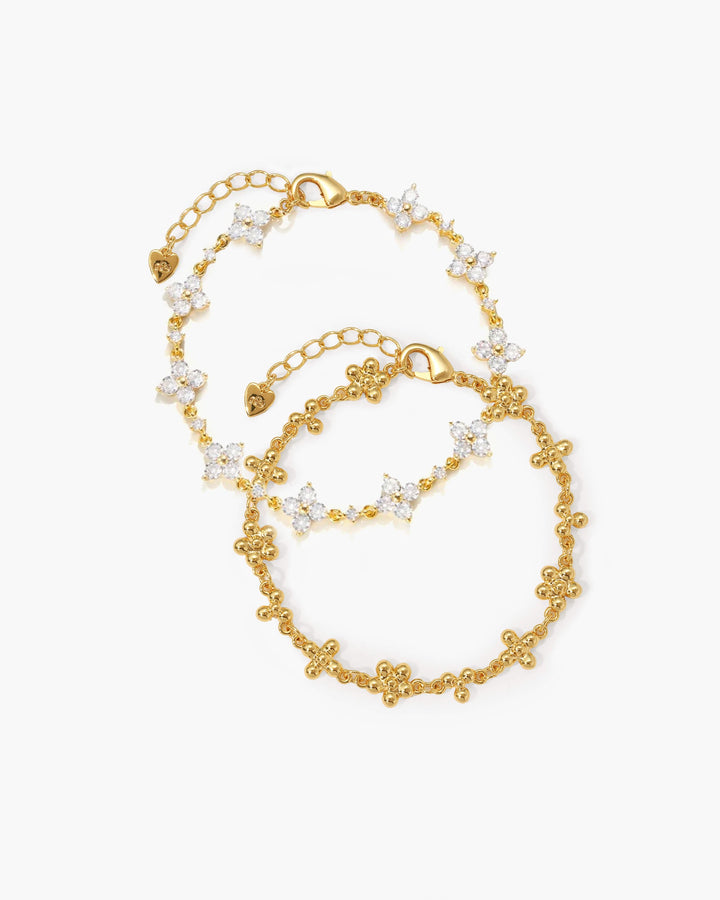 Floral Sparkle Bracelet Duo - Gold