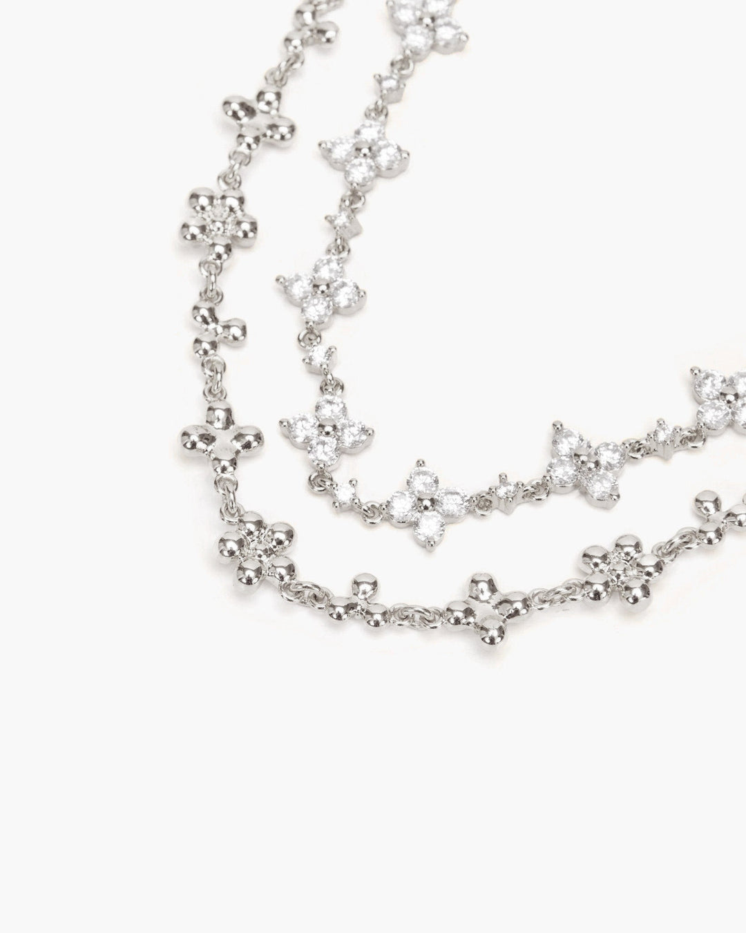 Floral Sparkle Bracelet Duo - White Gold