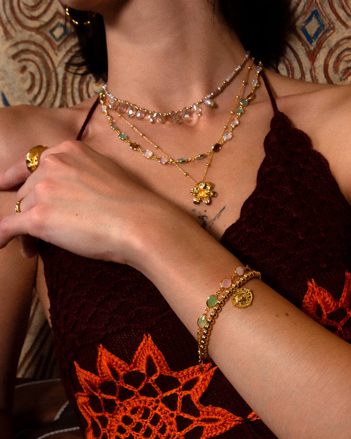 Pastel Oval Link Necklace & Bracelet Set - Gold