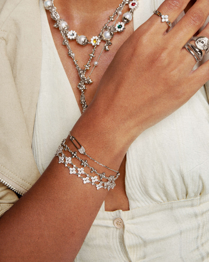 Floral Sparkle Bracelet Duo - White Gold