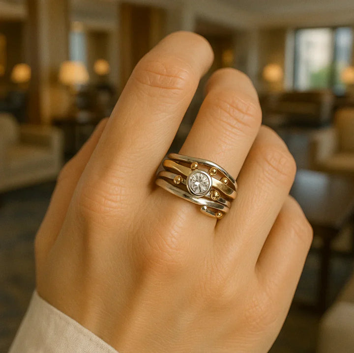 Vintage Gold Ring Encrusted With Zirconium
